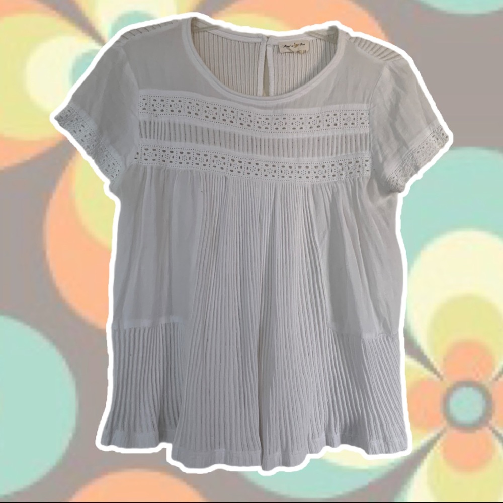 Flowy & Pleated Macrame Detail Anthropologie Tee